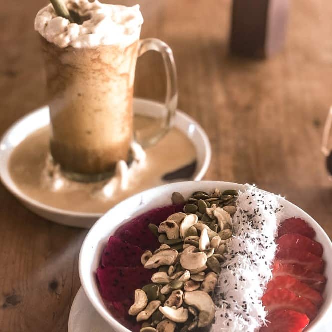 Acai Bowl With An Ice Latte From Crate Cafe In Canggu Bali