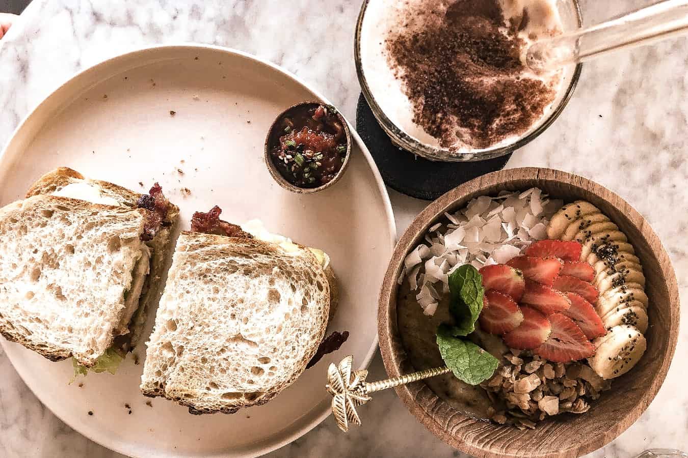 Acai Bowl, Latte And Egg Sandwich With Sourdough From The Loft In Canggu Bali